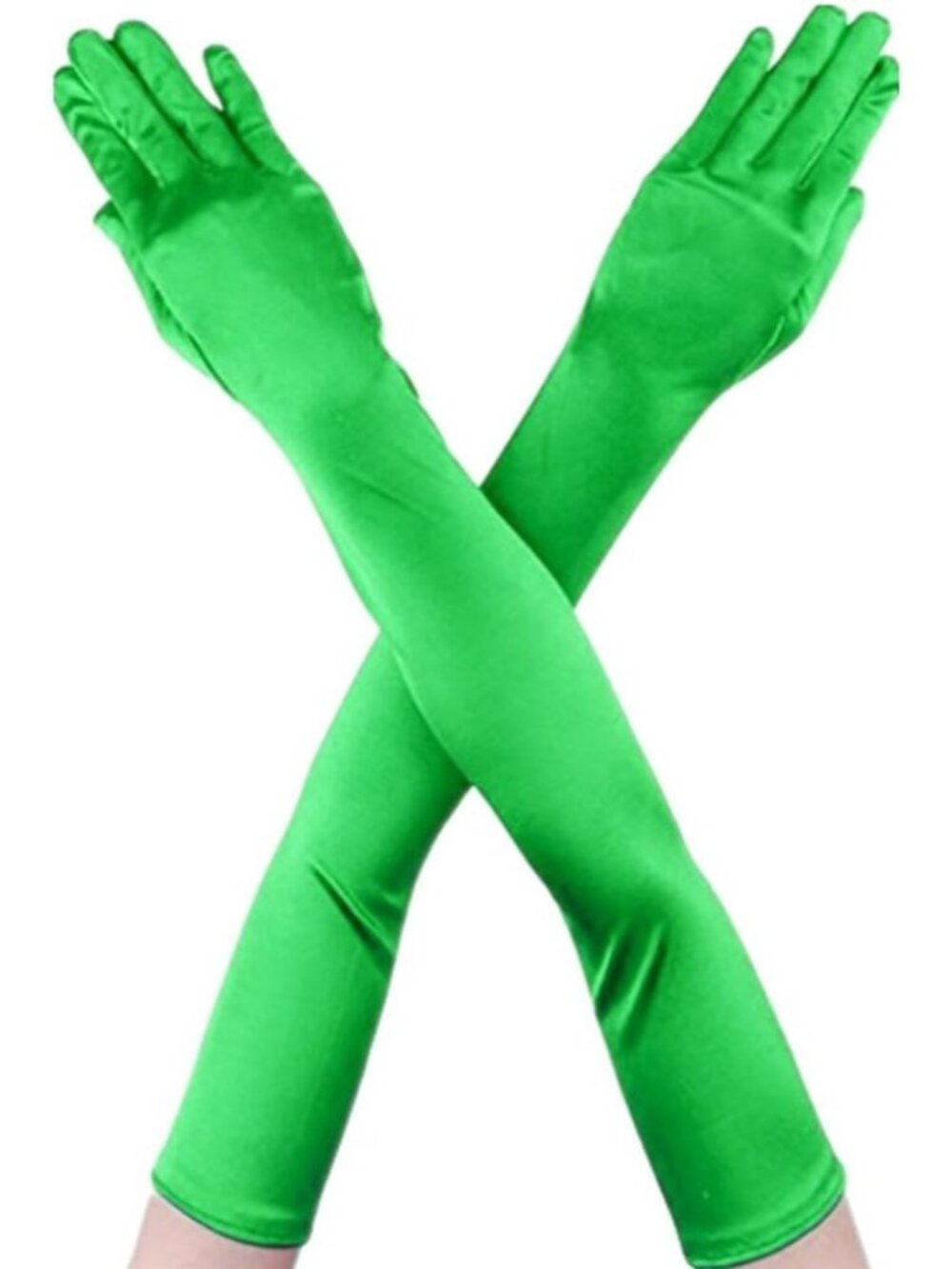 Women's Green Finger Mittens Over Elbow Long Classic Evening Satin Opera Gloves